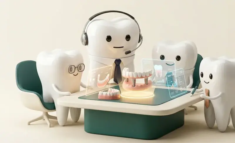 Illustration of a dental front-office team handling insurance verification and billing